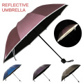 Un seul bon marché à la demande Sun Rain Windproof 3 Folding Small Promotionnel Reflective Glow Umbrella